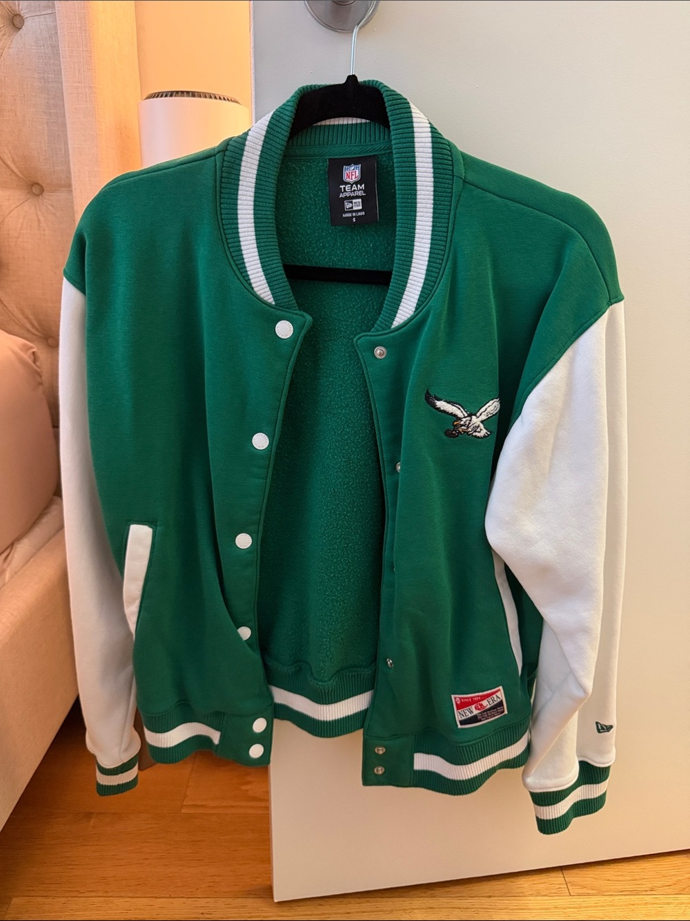 NFL Green and White Varsity Jacket with Eagles Logo